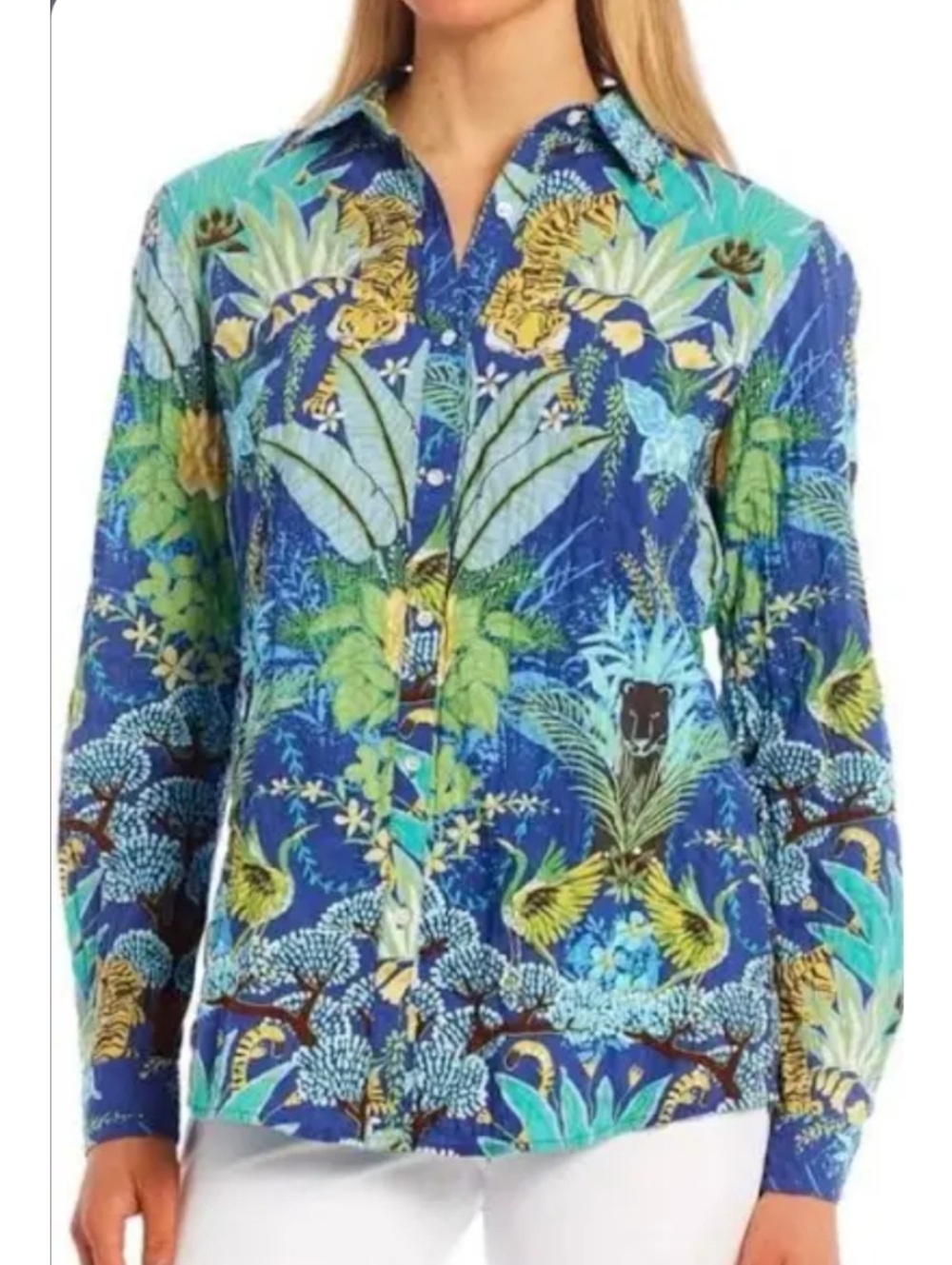 J. McLaughlin Lois Shirt In Blue Tiger Jungle